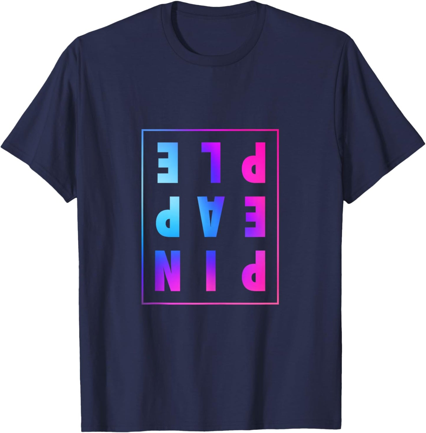 Retro Upside Down Pineapple Swinger Pastel Text Grid T-Shirt - T-Shirt | Navy