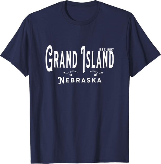 White Text Vintage Souvenir Visit Grand Island Nebraska T-Shirt - T-Shirt | Navy
