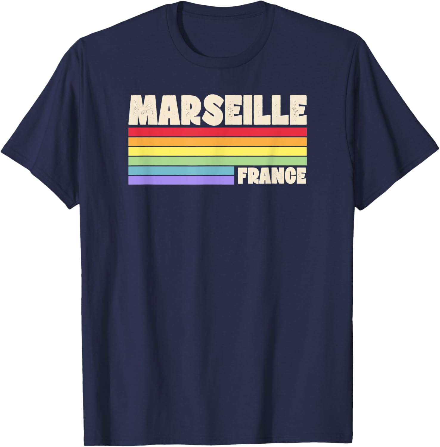 Marseille France Rainbow Gay Pride Merch Retro 70s 80s Queer T-Shirt - T-Shirt | Navy