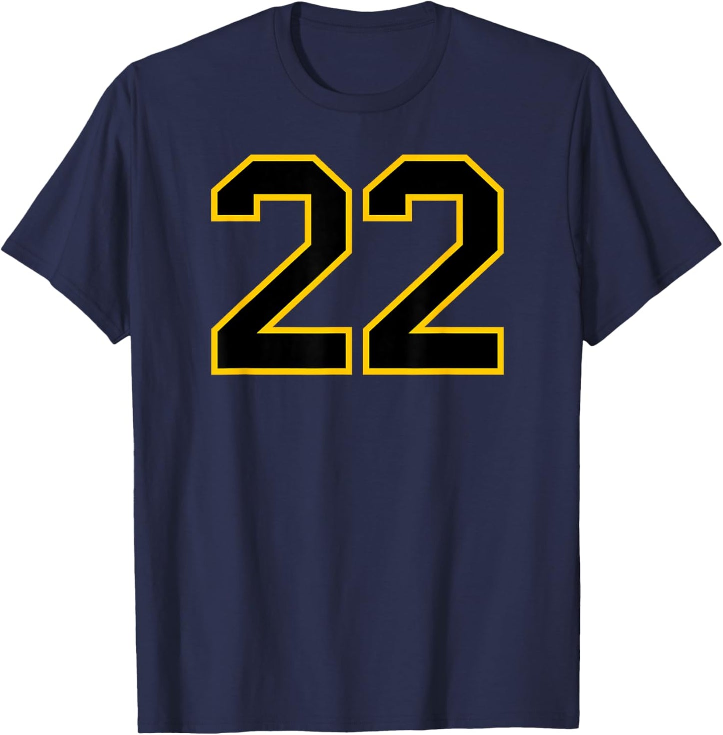 Number #22 Sports Team Yellow Black Varsity Number T-Shirt - T-Shirt | Navy