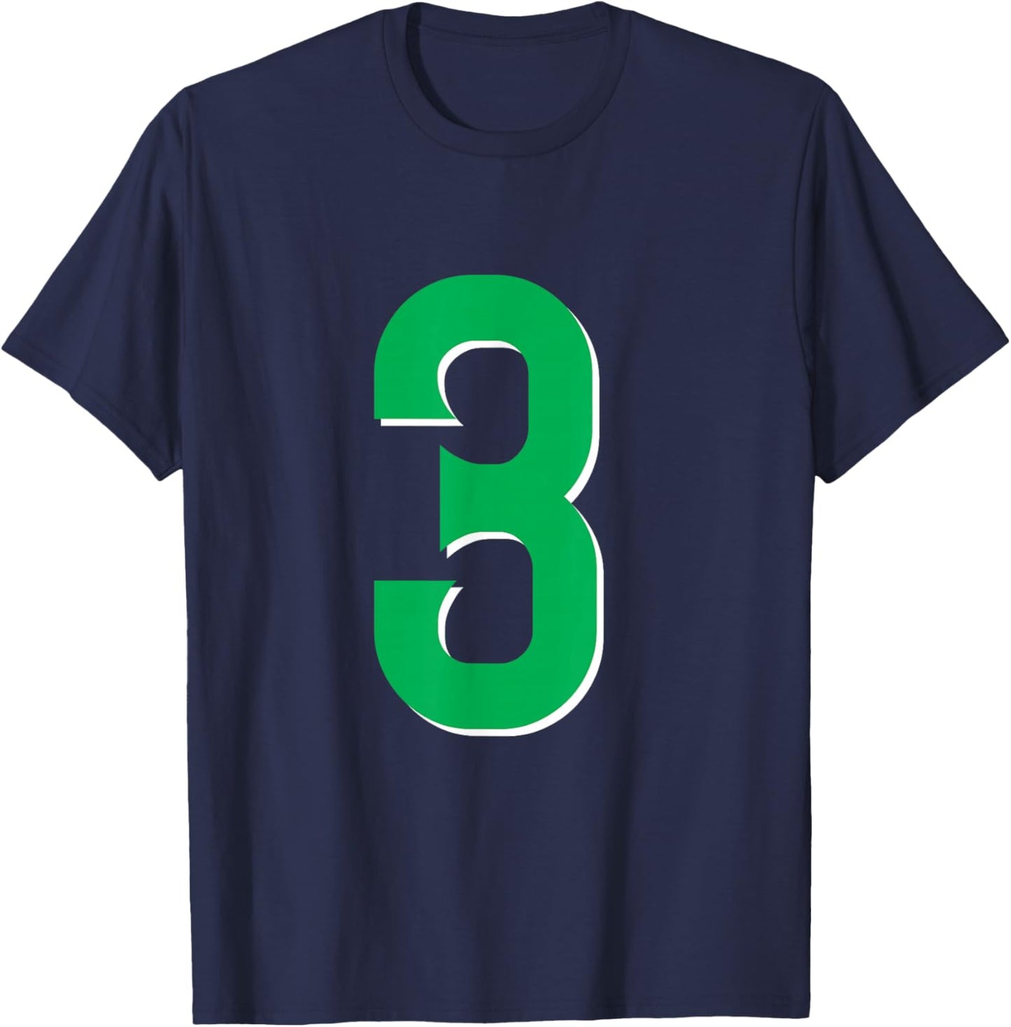 #3 Jersey Uniform Varsity Sports Green Number, Third 3rd T-Shirt - T-Shirt | Navy