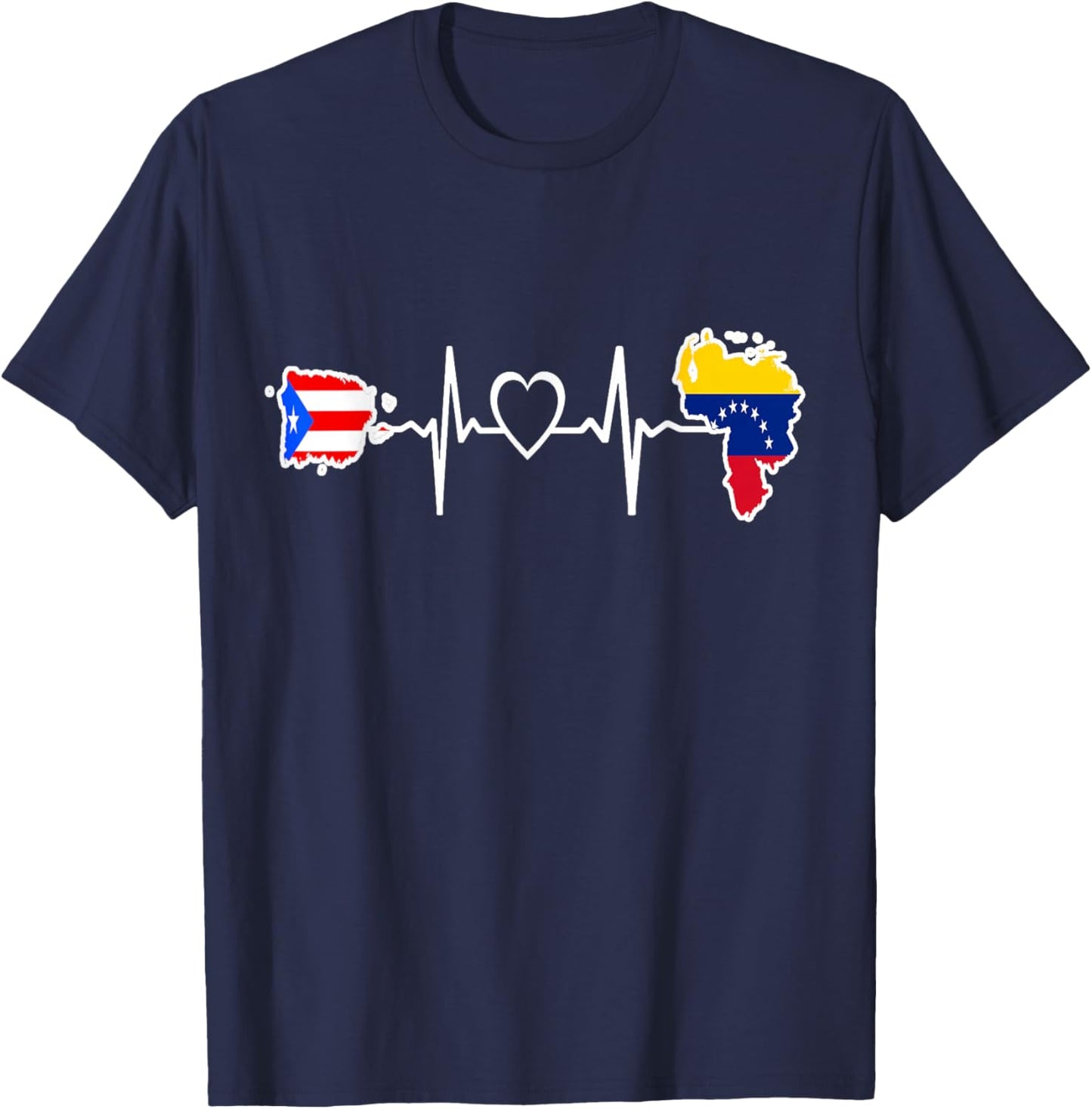 Puerto Rico Venezuela Flag Puerto Rican Venezuelan Heartbeat T-Shirt - T-Shirt | Navy