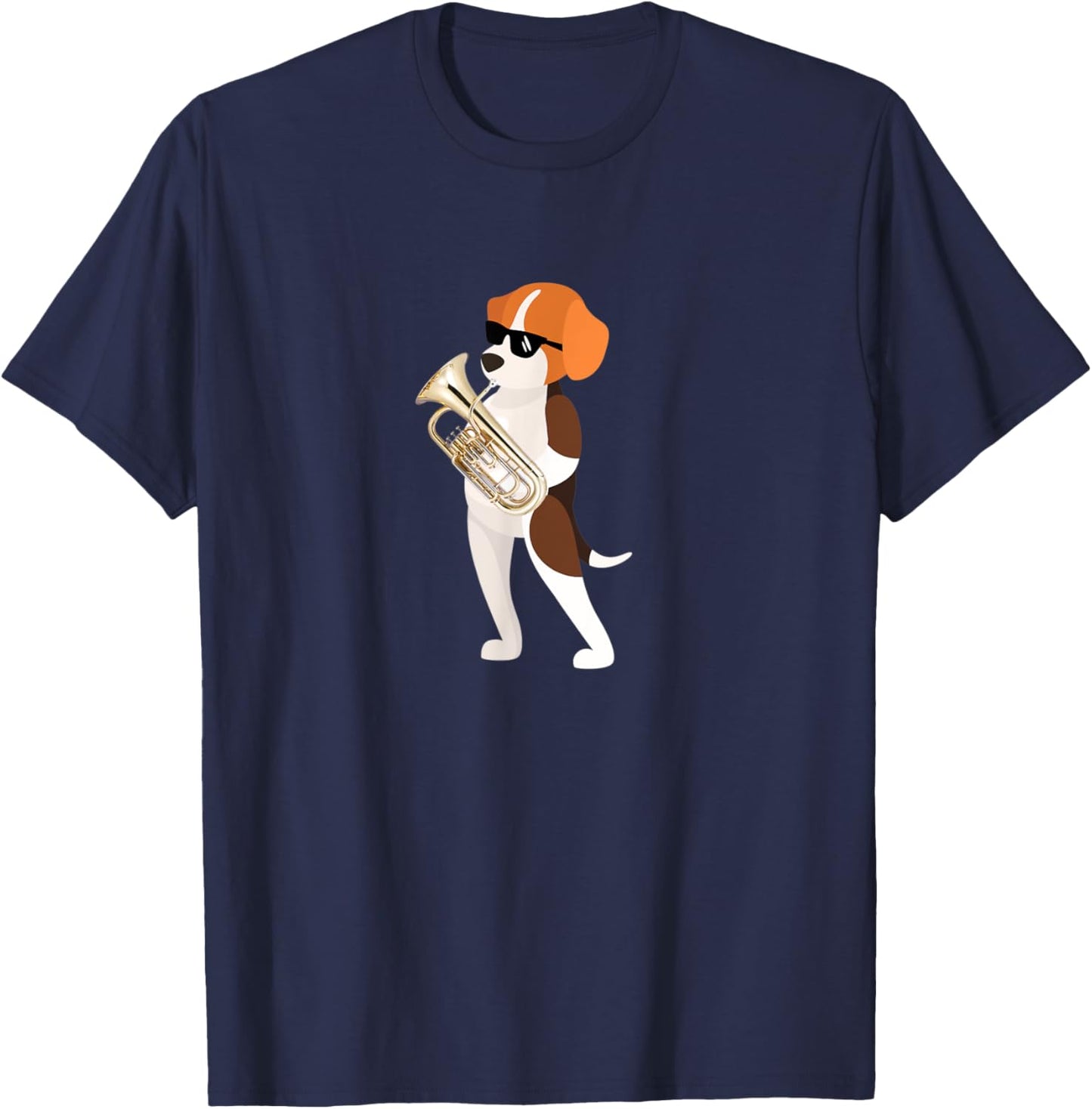 Funny Dog Wearing Sunglasses Playing Euphonium Beagle T-Shirt - T-Shirt | Navy