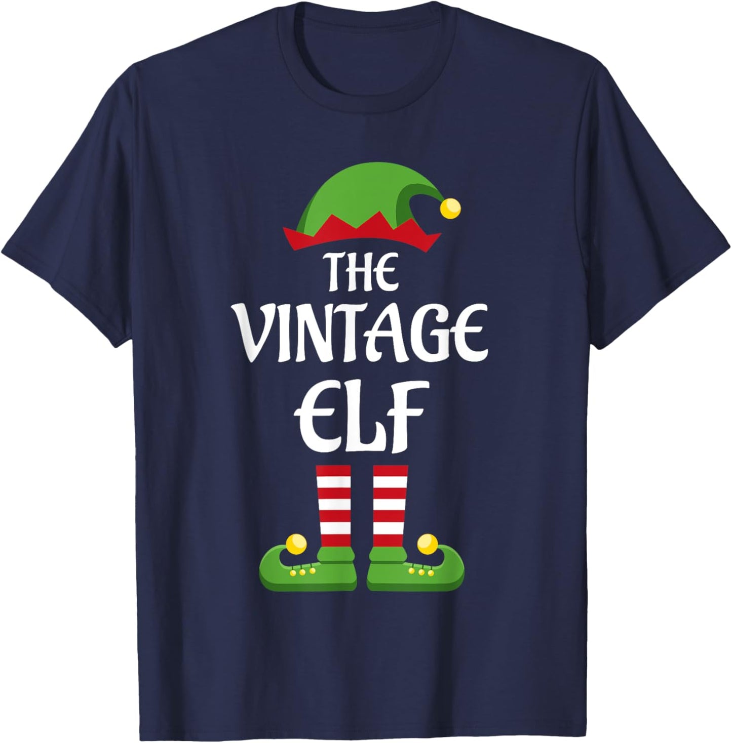 Vintage Elf Family Matching Group Christmas Old T-Shirt - T-Shirt | Navy