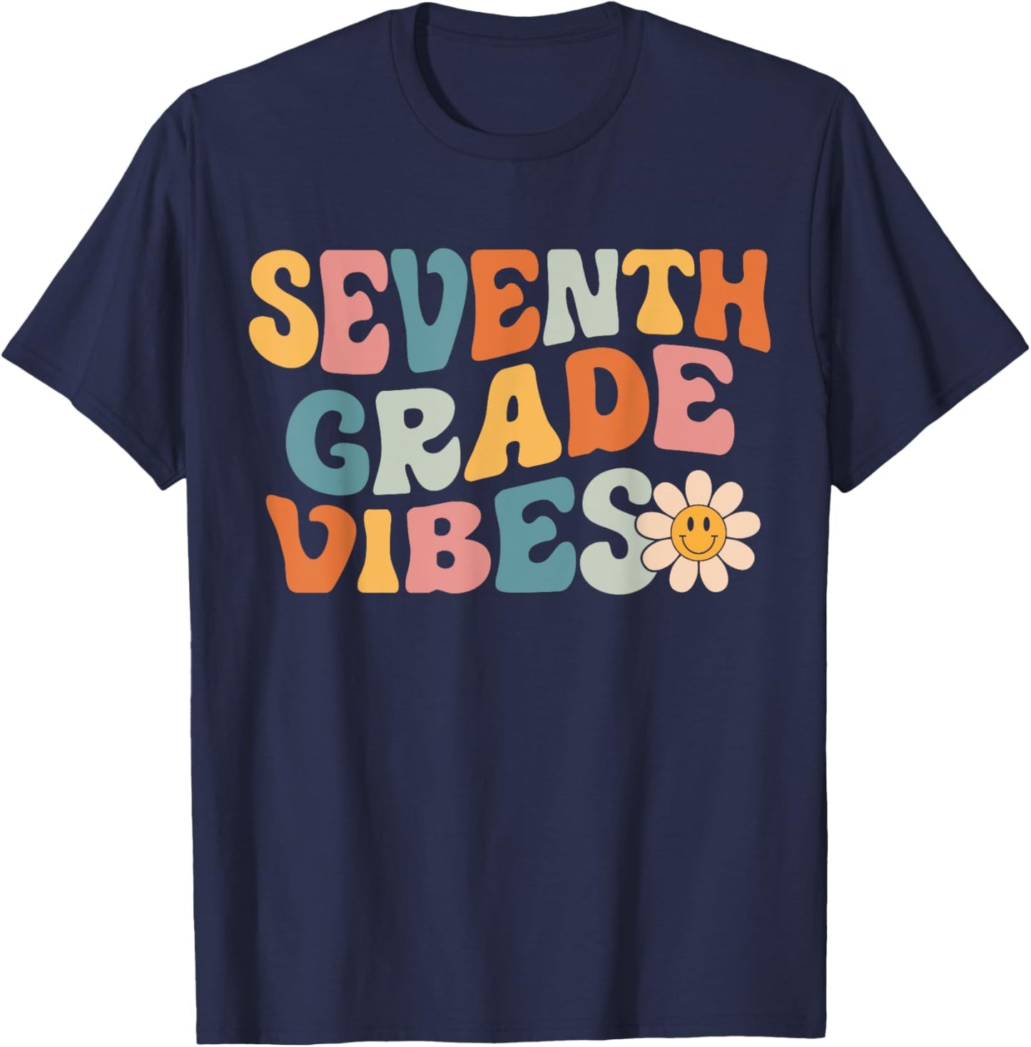 Seventh Grade Vibes - 7th Grade Team Retro 1st Day of School T-Shirt - T-Shirt | Navy