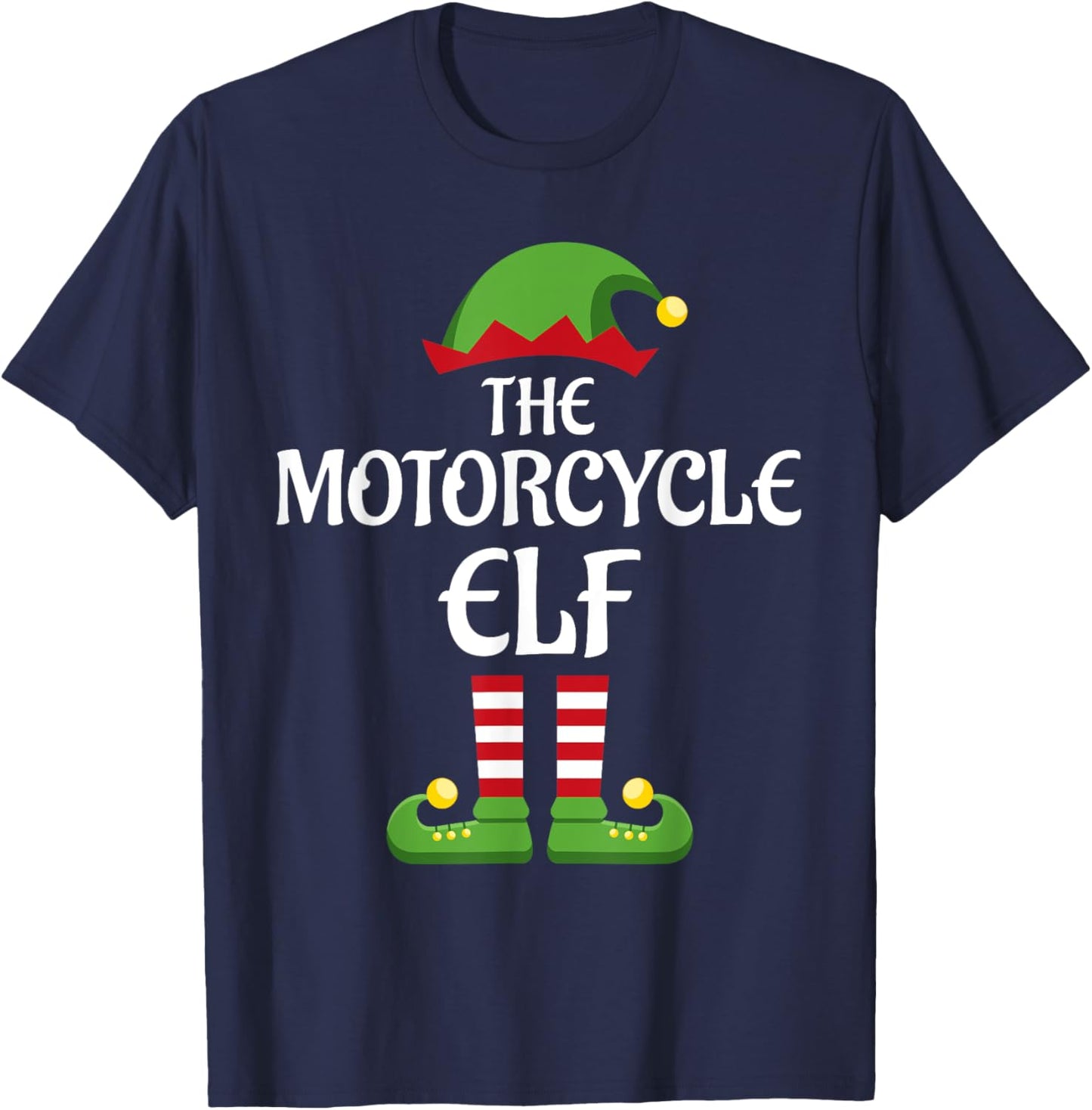 Motorcycle Elf Family Matching Group Christmas T-Shirt - T-Shirt | Navy