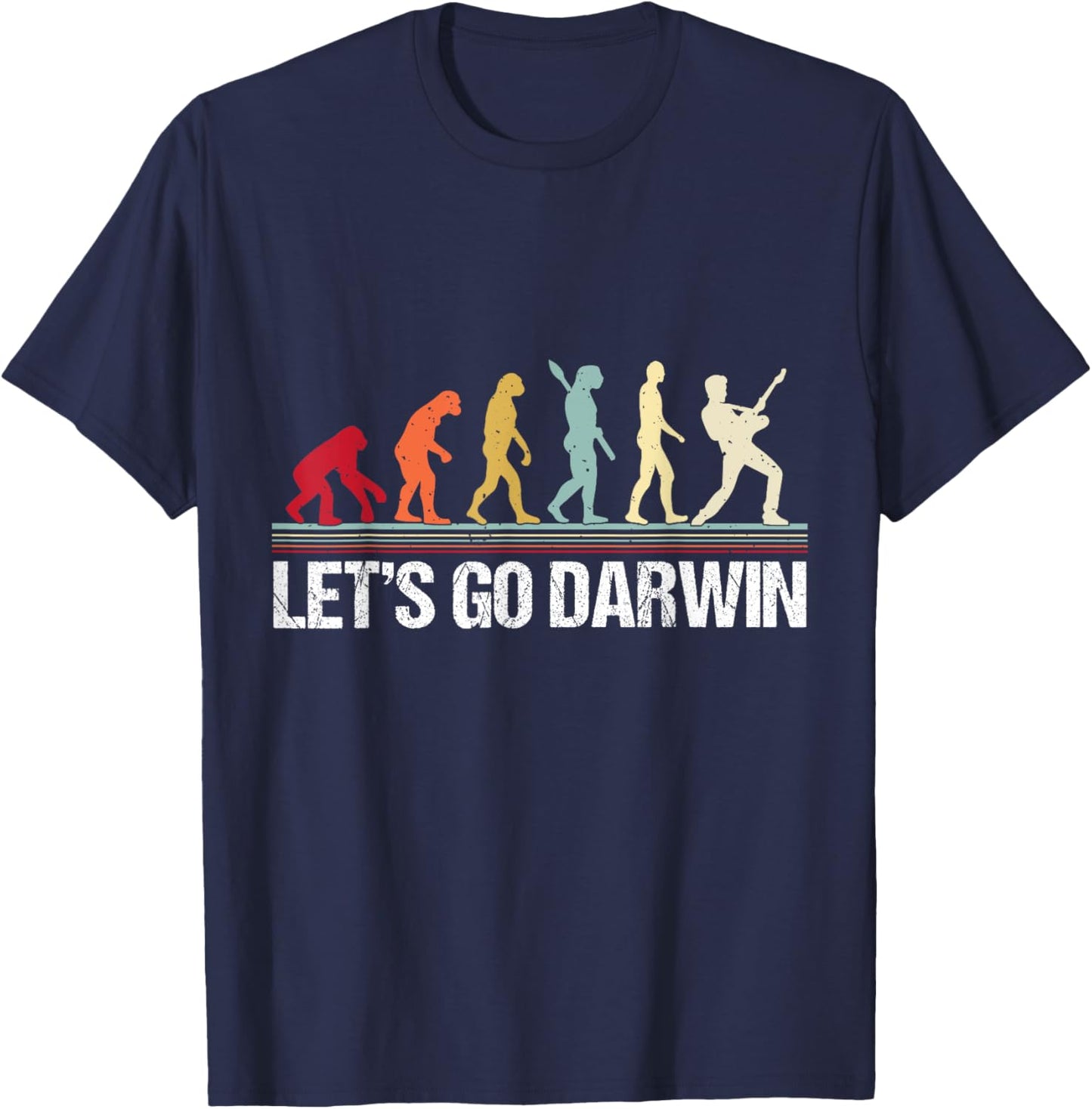 Lets Go Darwin, Funny Guitarist Evolution, Let's Go Darwin T-Shirt - T-Shirt | Navy