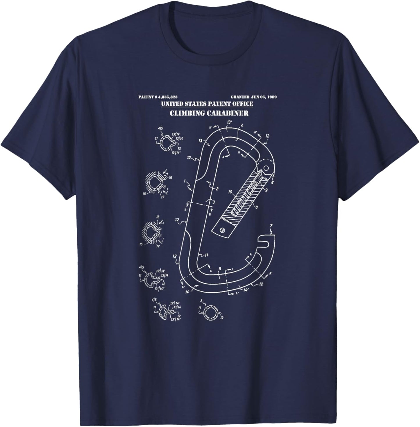 Carabiner Patent Rock Climbing Shirt Graphic Climb Gift T-Shirt - T-Shirt | Navy