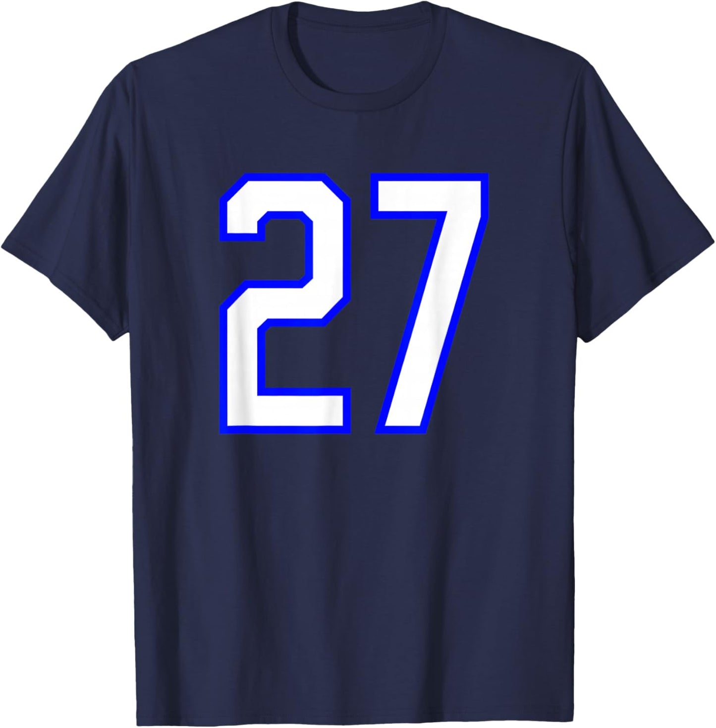 White Blue Sports Team Number #27 T-Shirt - T-Shirt | Navy