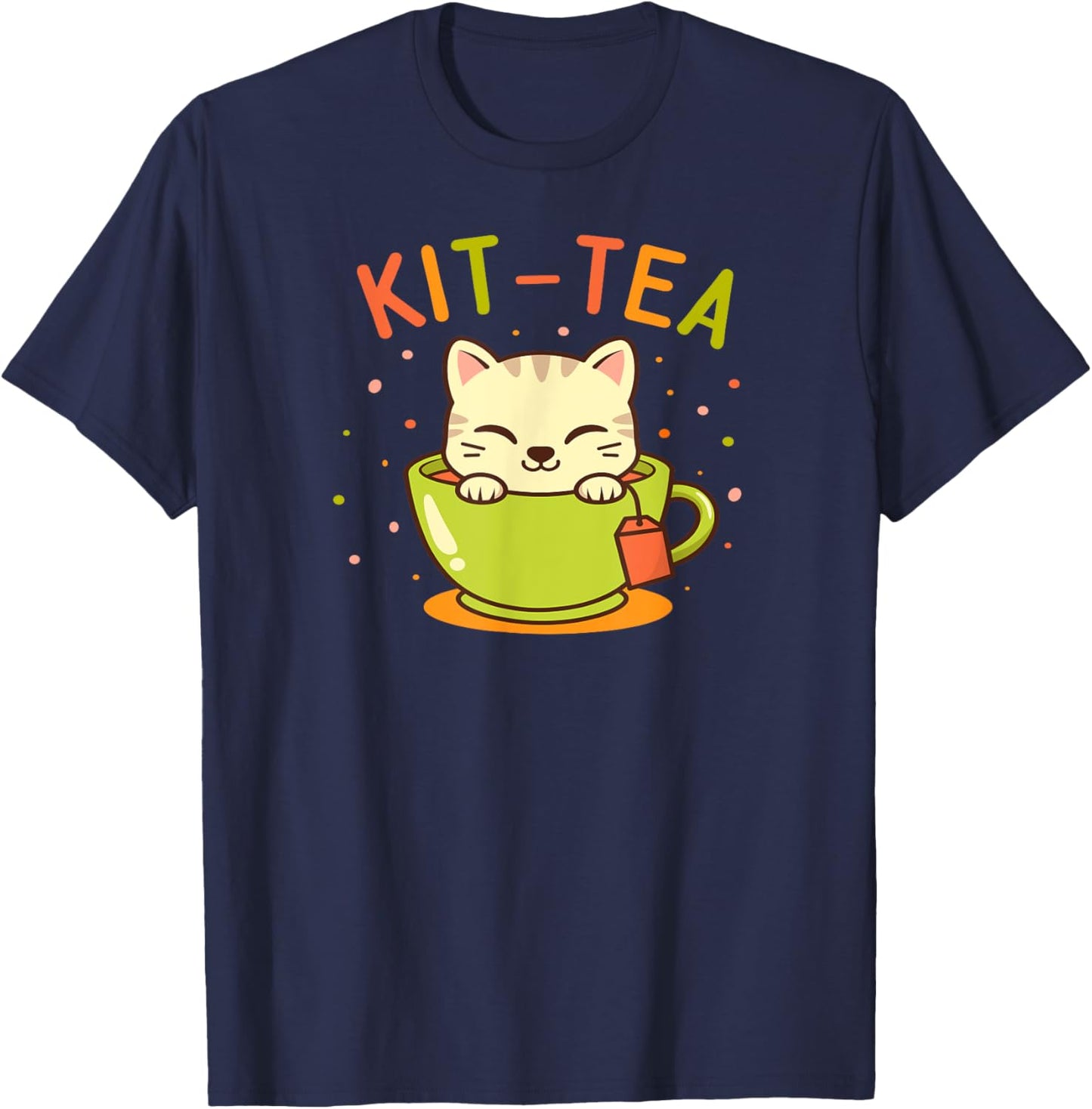 Cat Teacup Cute Kawaii Style Cat Kit-Tea Kitty Pun T-Shirt - T-Shirt | Navy