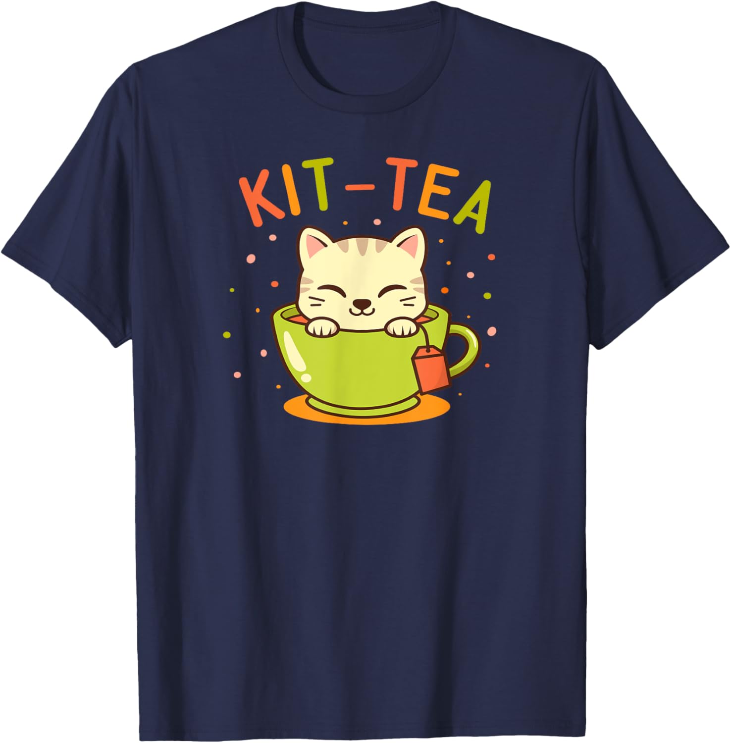 Cat Teacup Cute Kawaii Style Cat Kit-Tea Kitty Pun T-Shirt - T-Shirt | Navy