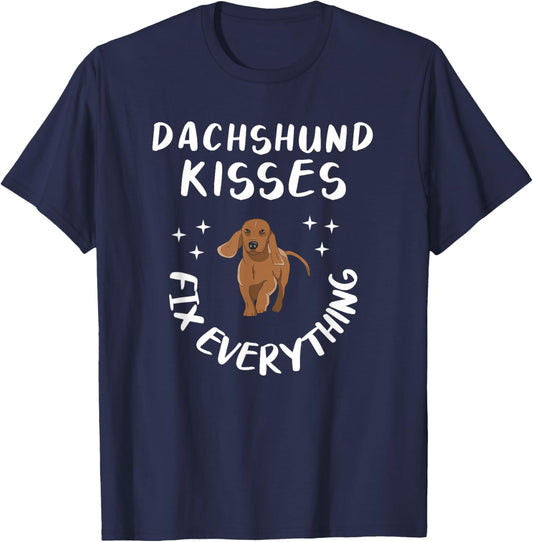 Dachshund Kisses Fix Everything For A Dog Lover T-Shirt - T-Shirt | Navy