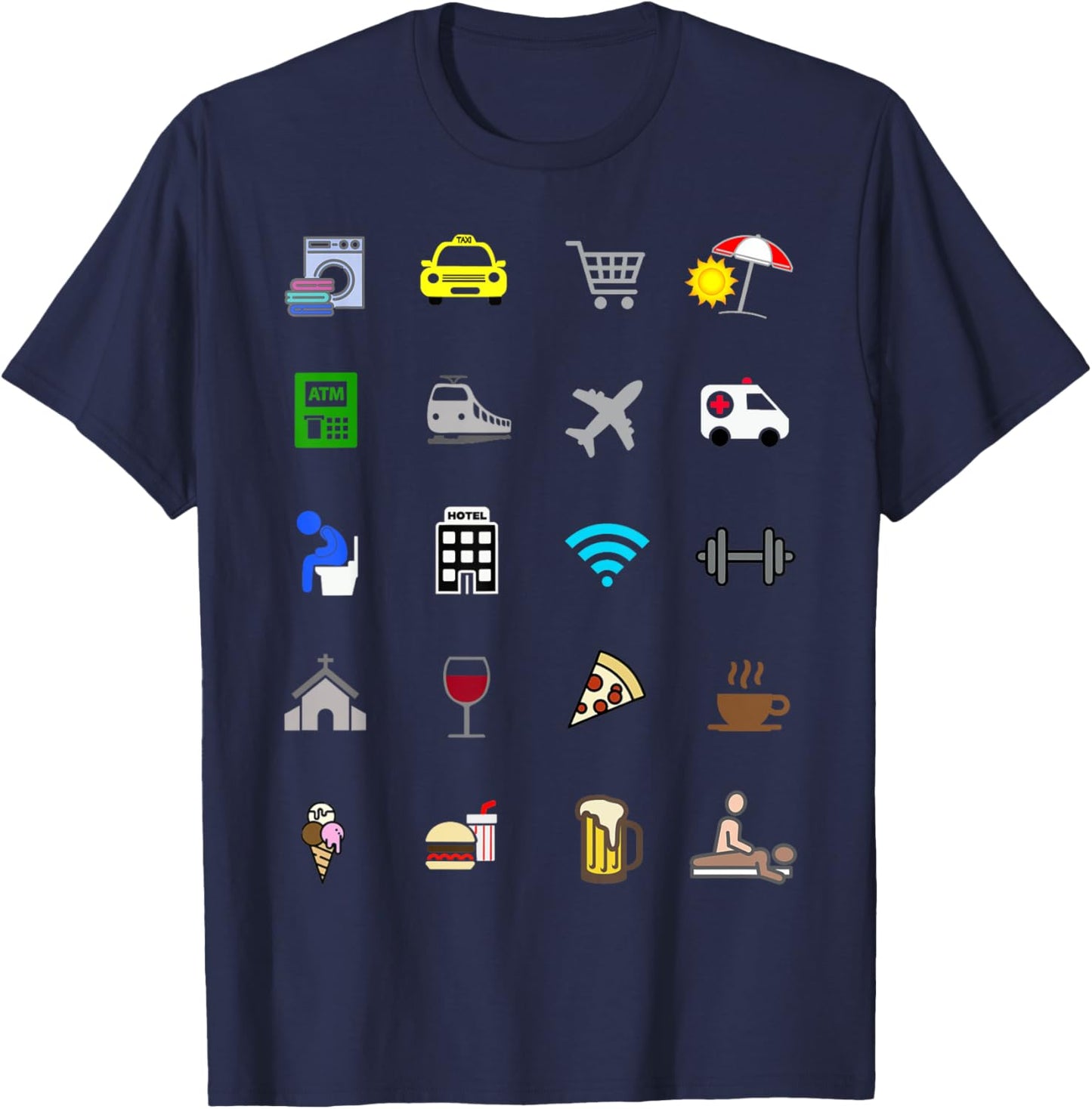 InGENIUS Tourism Translator Symbol Tourist Icons -Adults Black Small Modern Travel Icon Language Barrier Ico T-Shirt - T-Shirt | Navy
