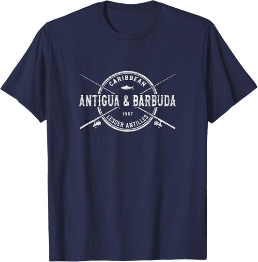 Antigua and Barbuda Vintage Crossed Fishing Rods T-Shirt - T-Shirt | Navy