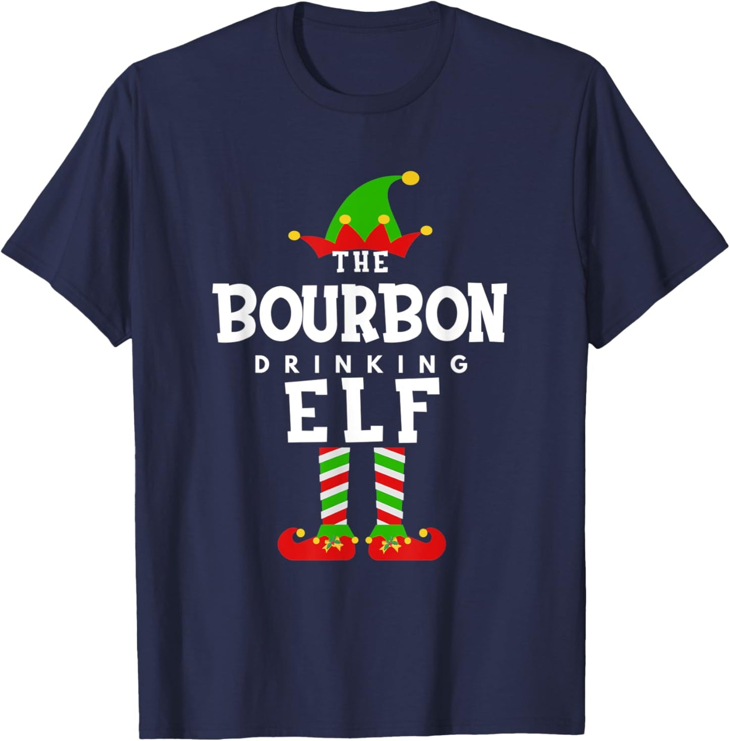 The Bourbon Drinking Elf Costume Christmas Morning Matching T-Shirt - T-Shirt | Navy