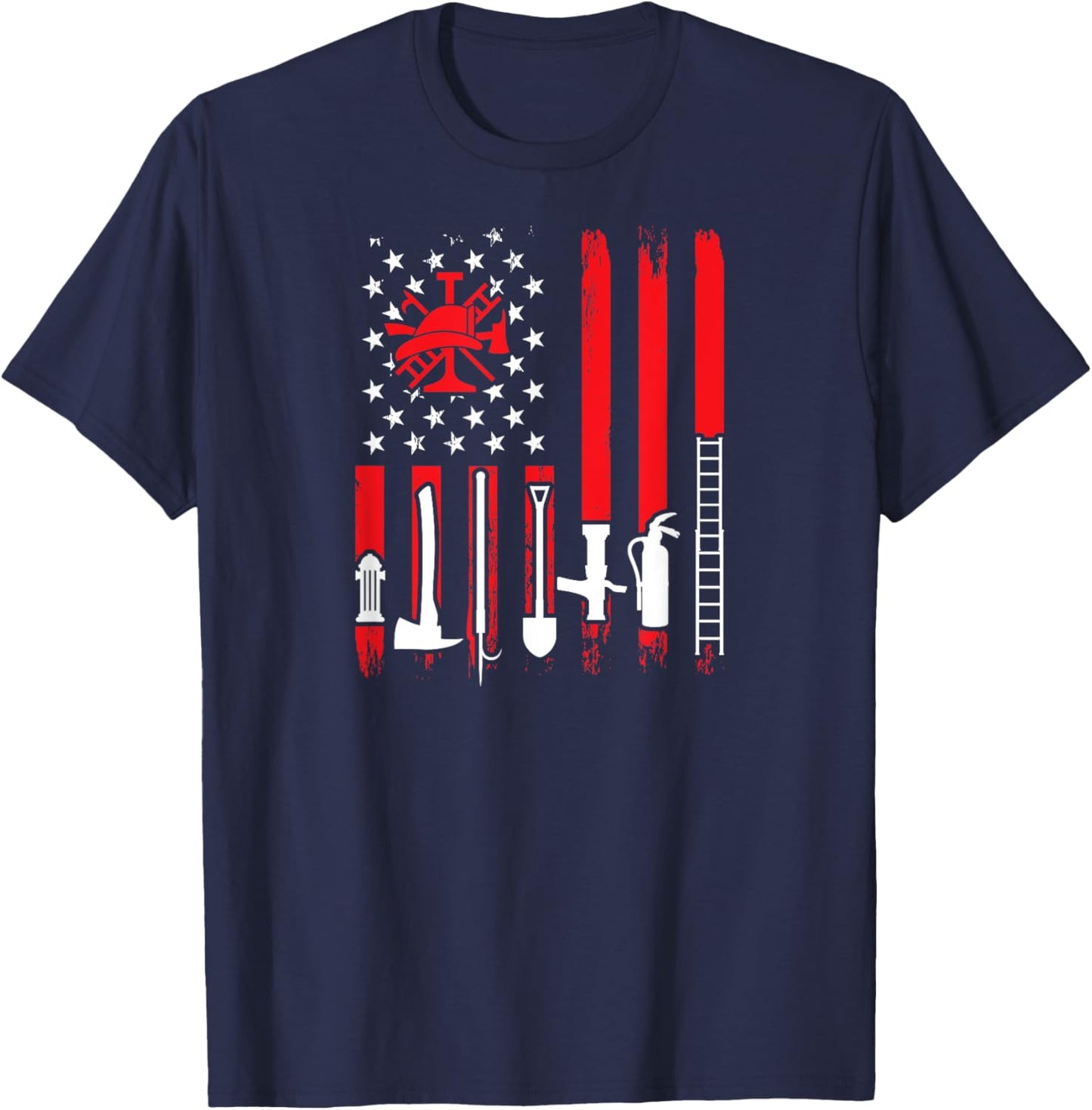 Patriotic Fireman American Flag Firefighter T-Shirt - T-Shirt | Navy