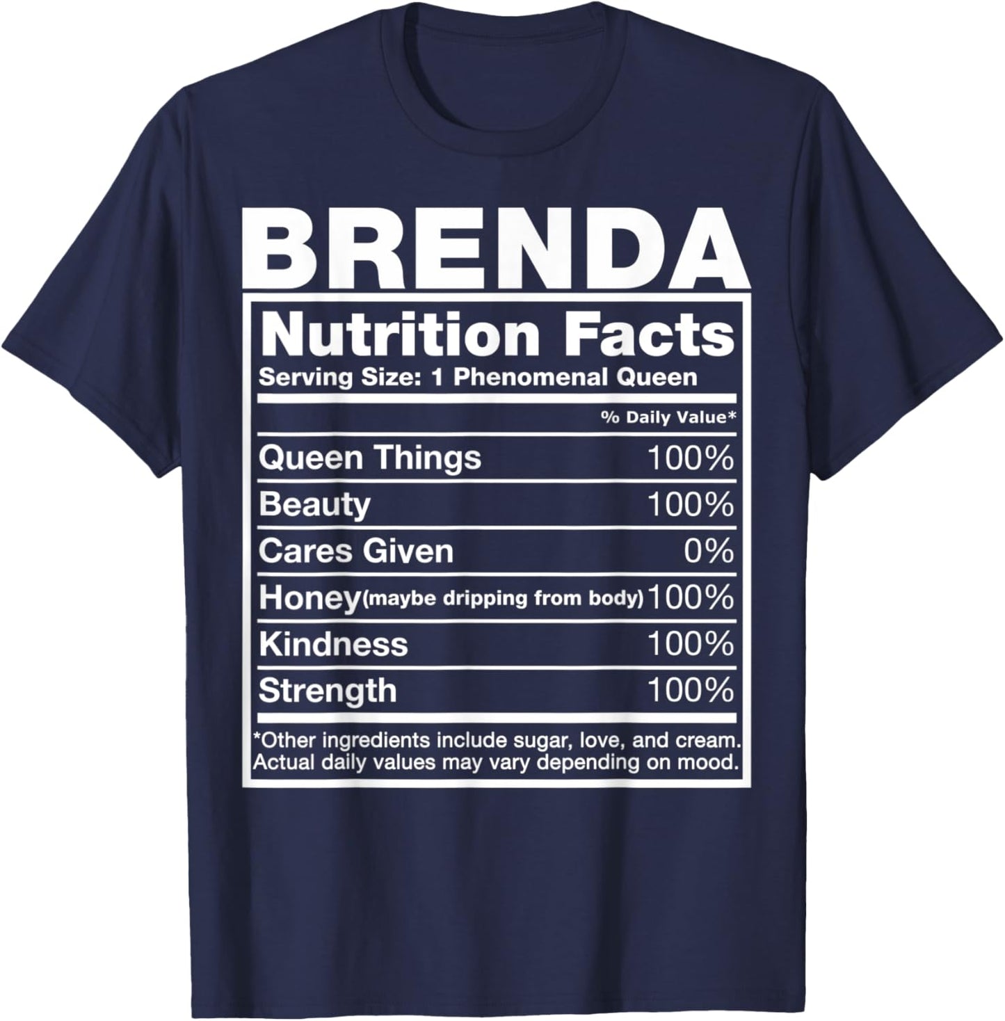 Brenda Nutrition Facts Brenda Name Birthday Shirt T-Shirt - T-Shirt | Navy