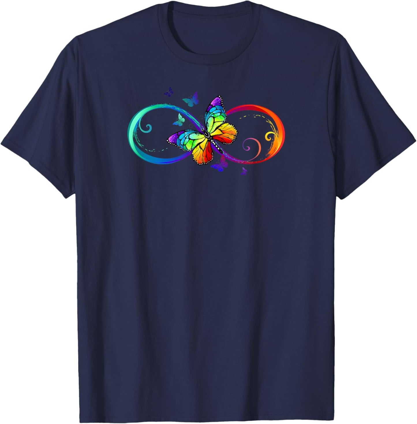 Butterfly Infinity Symbol Art Autism Awareness Neurodiverse T-Shirt - T-Shirt | Navy