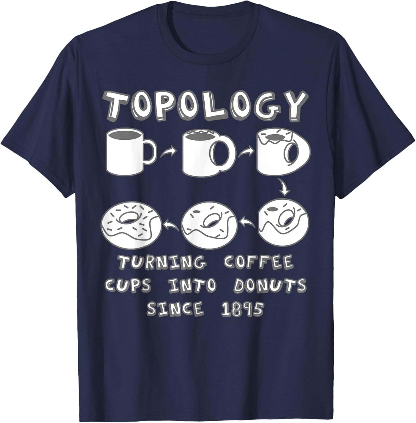 Funny Topology Turning Coffee Cups into Donuts Math Teacher T-Shirt - T-Shirt | Navy