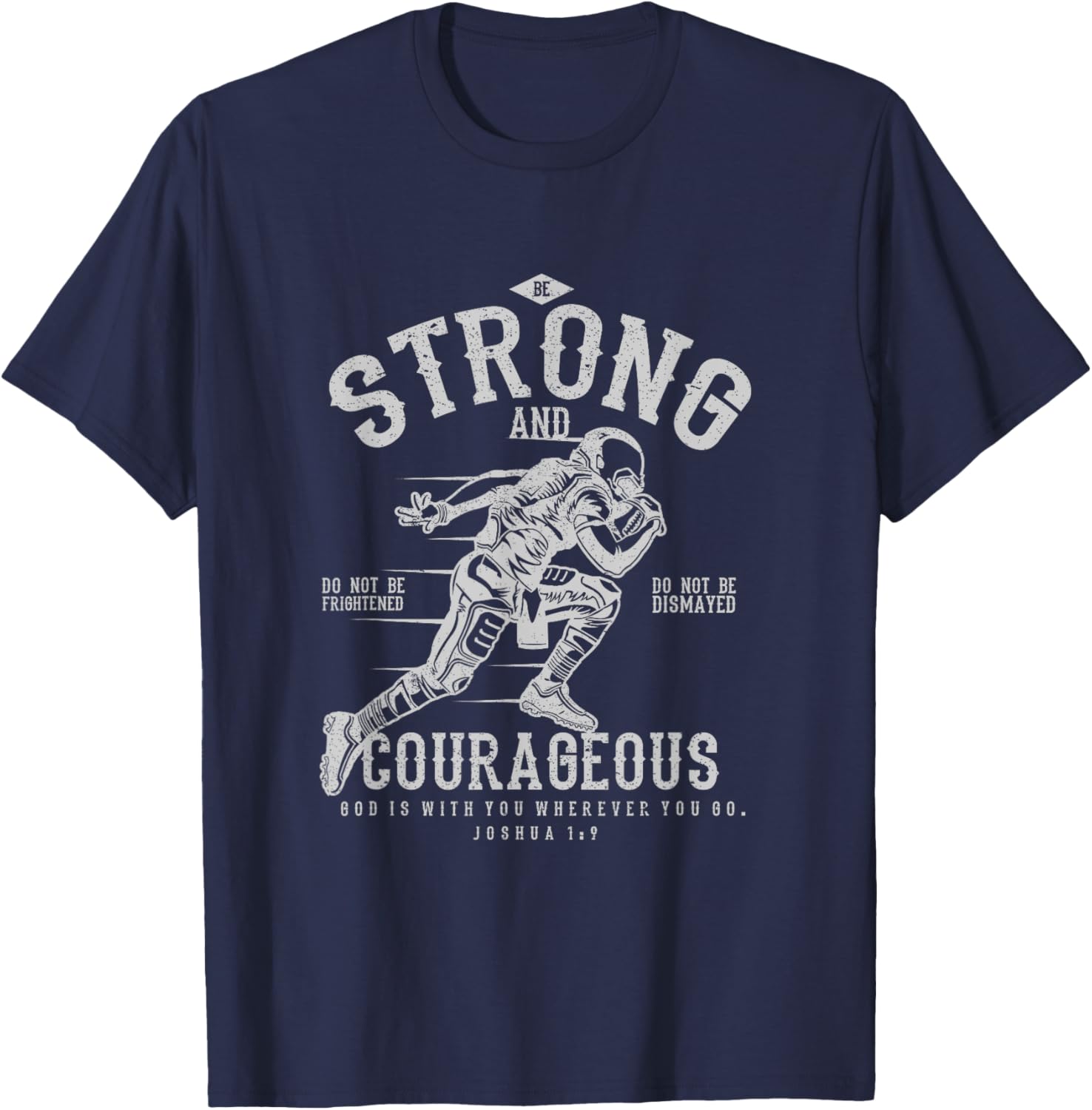Faith Apparel Christian Football - Women's, Black, Small, Short Sleeve, Classic Fit, Collarless, Modern, Motivation, Football, Joshua 1:9 T-Shirt - T-Shirt | Navy