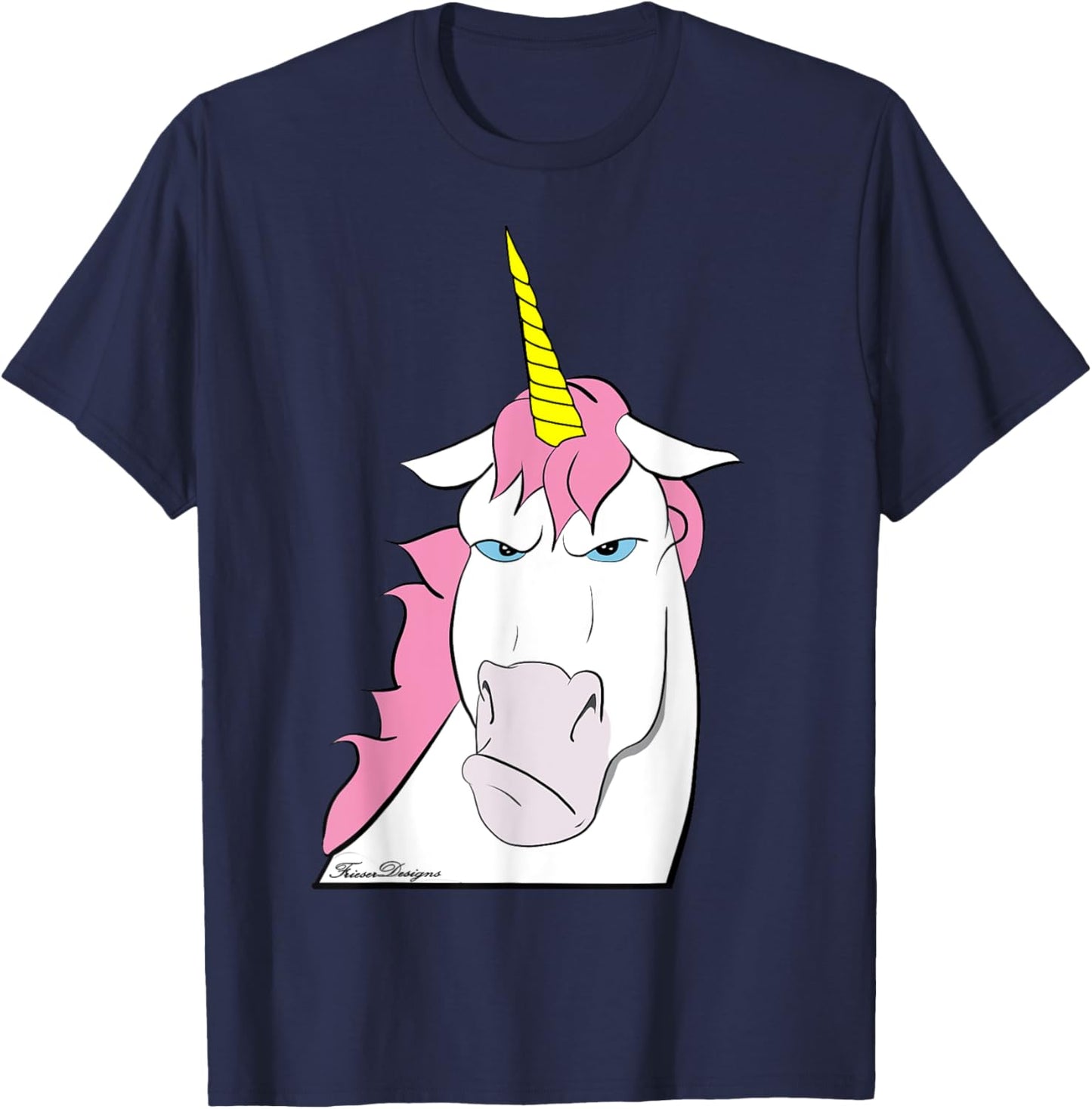 Funny Grumpy Comic Unicorn with Bad Mood T-Shirt - T-Shirt | Navy