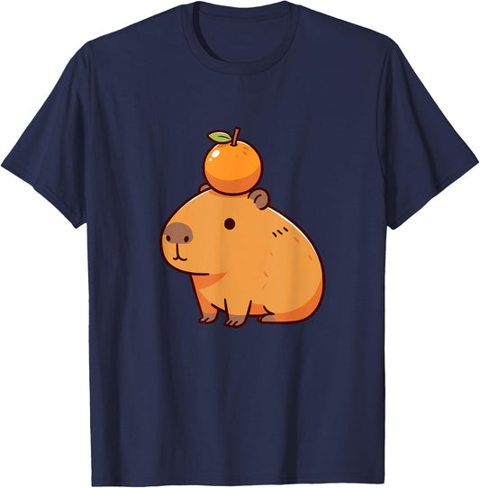 Capybara with Orange on the Head Capybara T-Shirt - T-Shirt | Navy