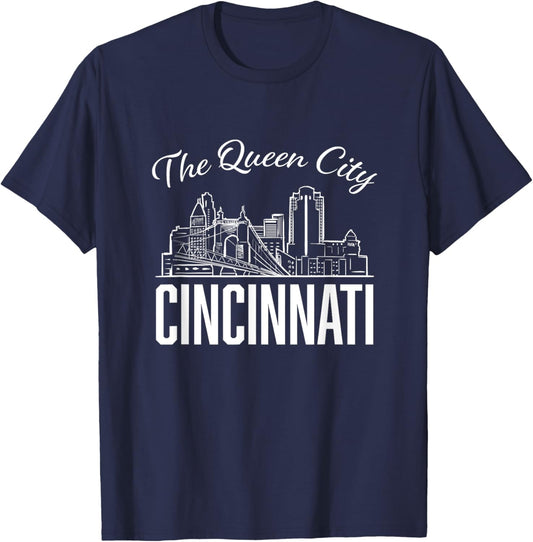 The Queen City Beautiful Cincinnati Ohio City Skyline T-Shirt - T-Shirt | Navy