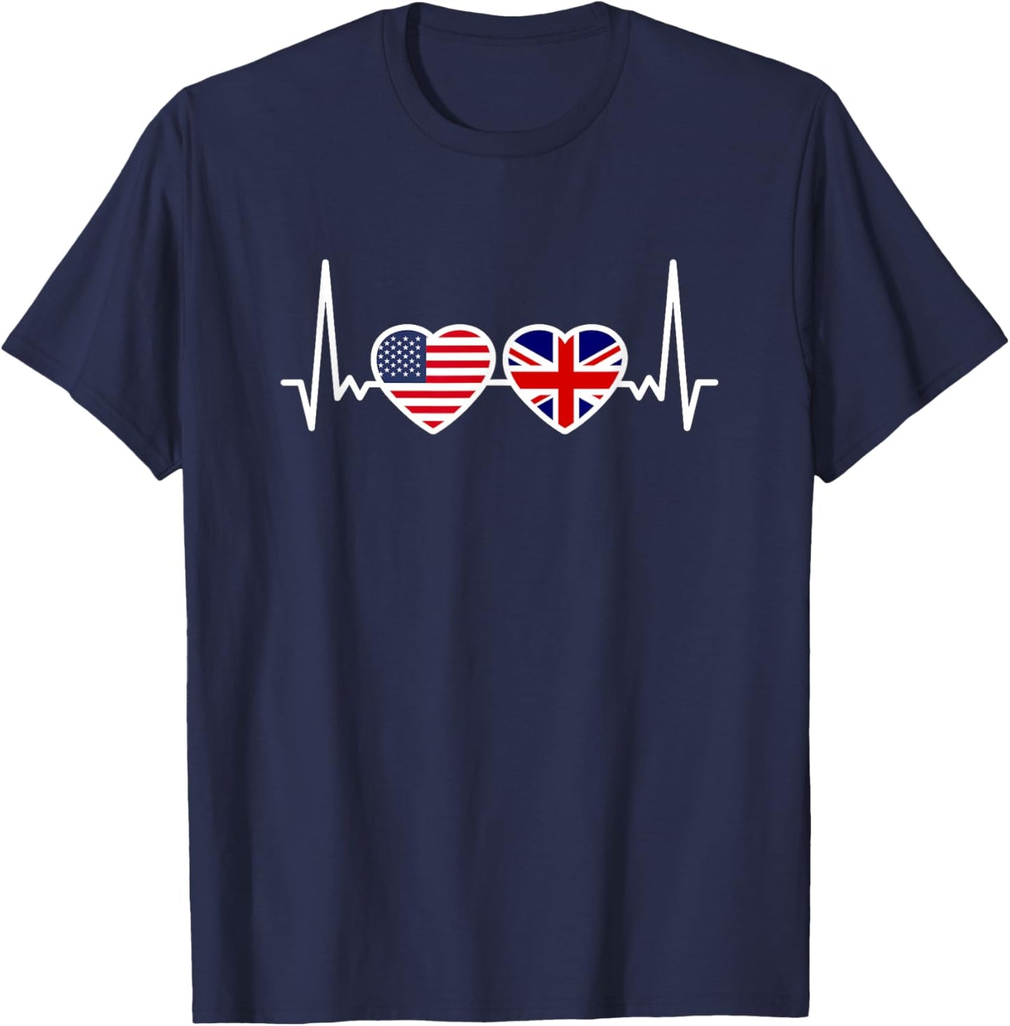 Great Britain USA Heartbeat Flag British Roots American T-Shirt - T-Shirt | Navy