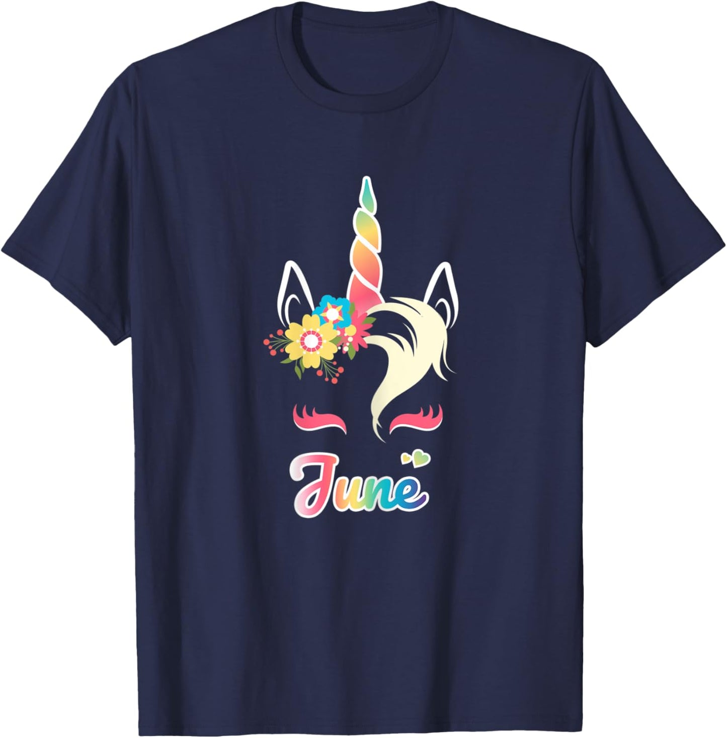 Rainbow Unicorn June apparel Custom Name Gift girls T-Shirt - T-Shirt | Navy