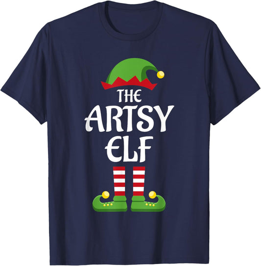 Artsy Elf Family Matching Group Christmas T-Shirt - T-Shirt | Navy