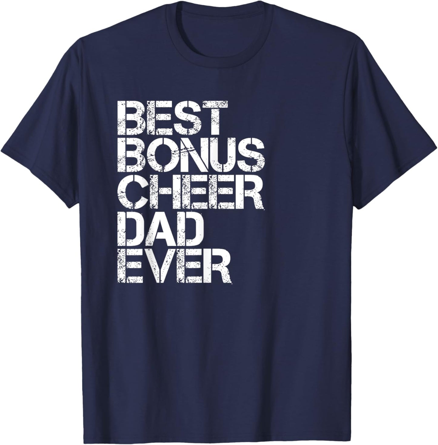 Best Bonus Cheer Dad Ever Cheerleading Stepdad Vintage Retro T-Shirt - T-Shirt | Navy