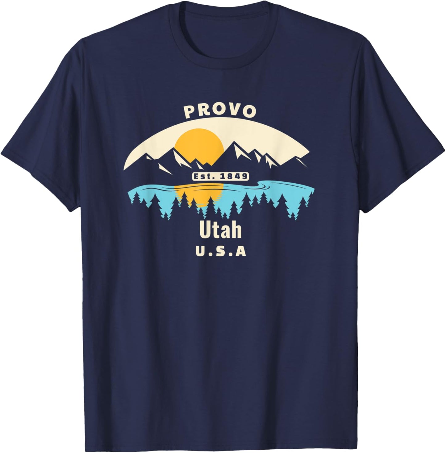 Provo Utah Souvenir Mountain Sunset River T-Shirt - T-Shirt | Navy
