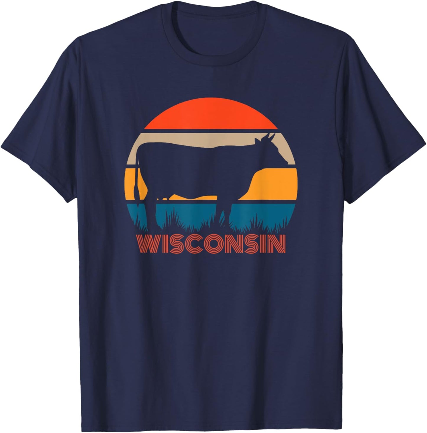 Cow Heifer Farm Owner State of Wisconsin Dairy Farmer Retro T-Shirt - T-Shirt | Navy