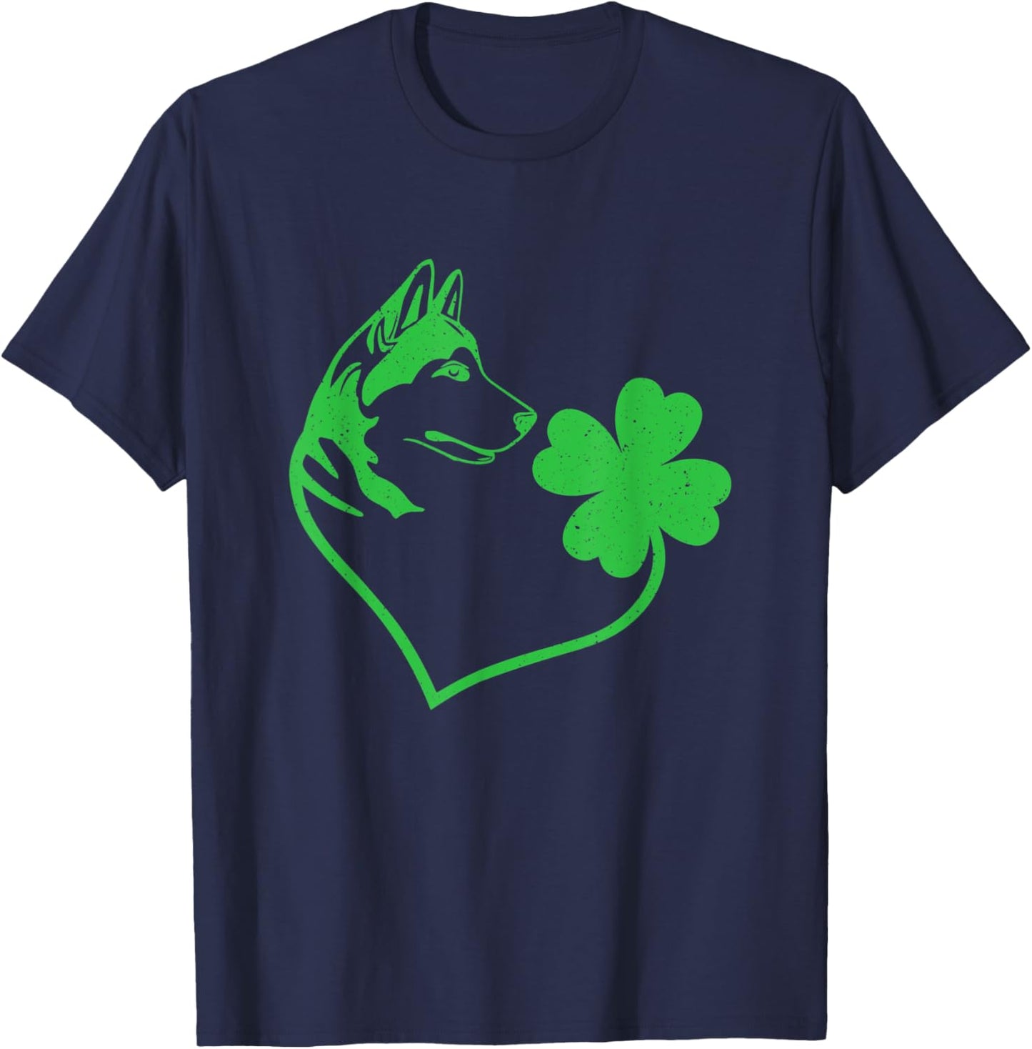 Husky Dog Shamrock Heart Clover Leaf St. Patrick's Day T-Shirt - T-Shirt | Navy