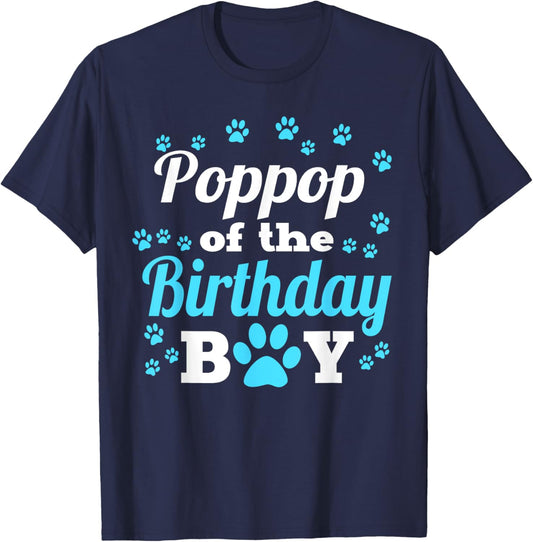 Poppop Of The Birthday Boy Dog Paw Bday Party Celebration T-Shirt - T-Shirt | Navy