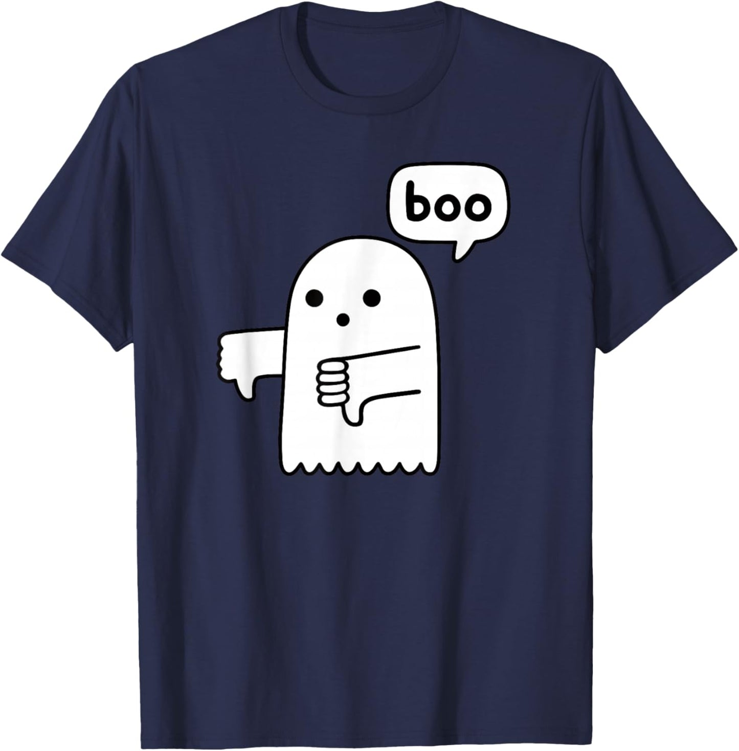Funny Thumbs Down Ghost Screaming Boo Disapproval T-Shirt - T-Shirt | Navy