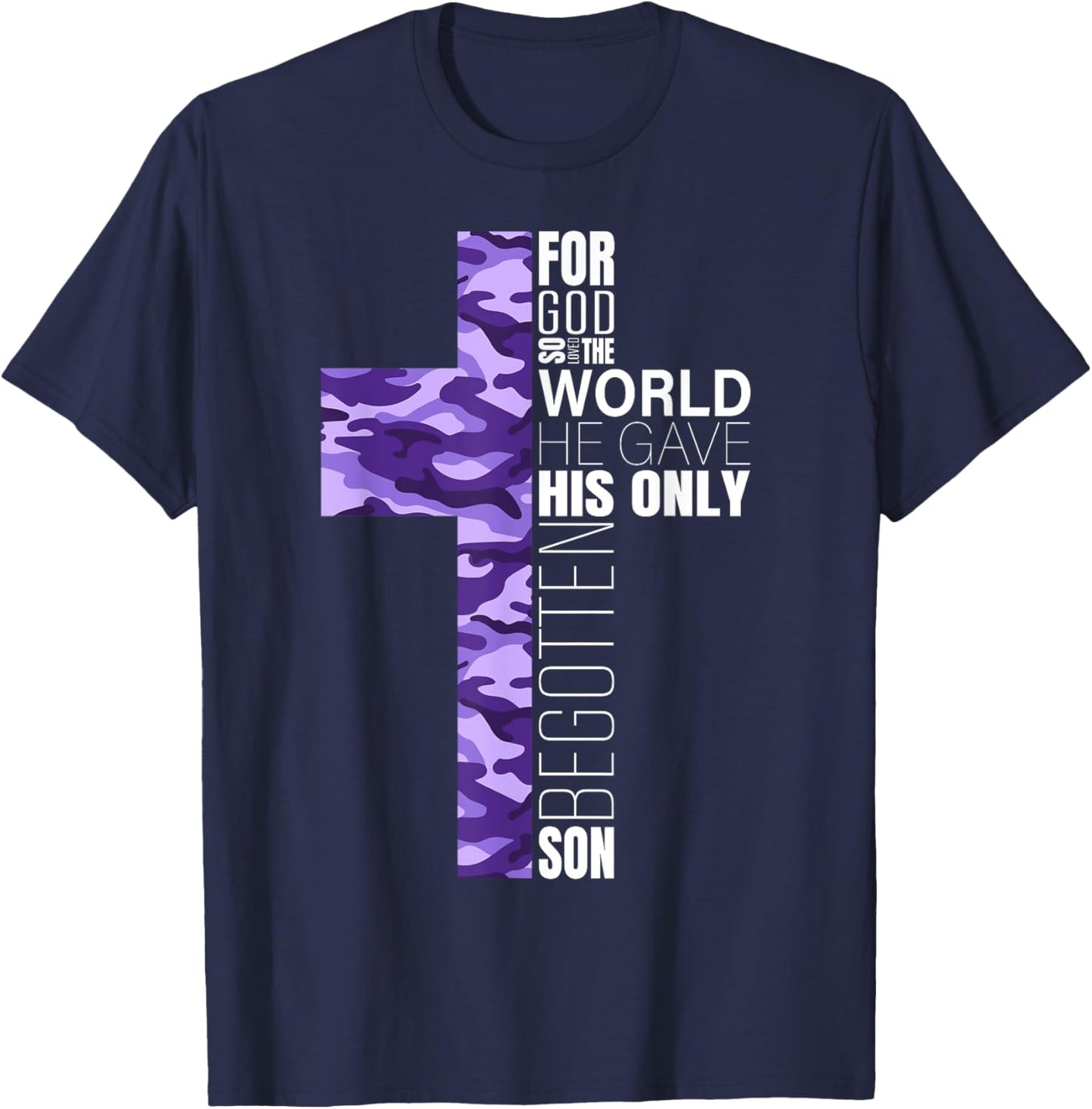 Cute Purple Camo Christian Cross Gifts Women Men Kids Verse T-Shirt - T-Shirt | Navy