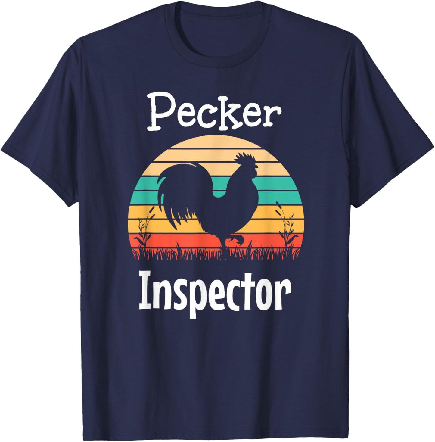 Pecker Inspector Rooster and Retro Sun T-Shirt - T-Shirt | Navy