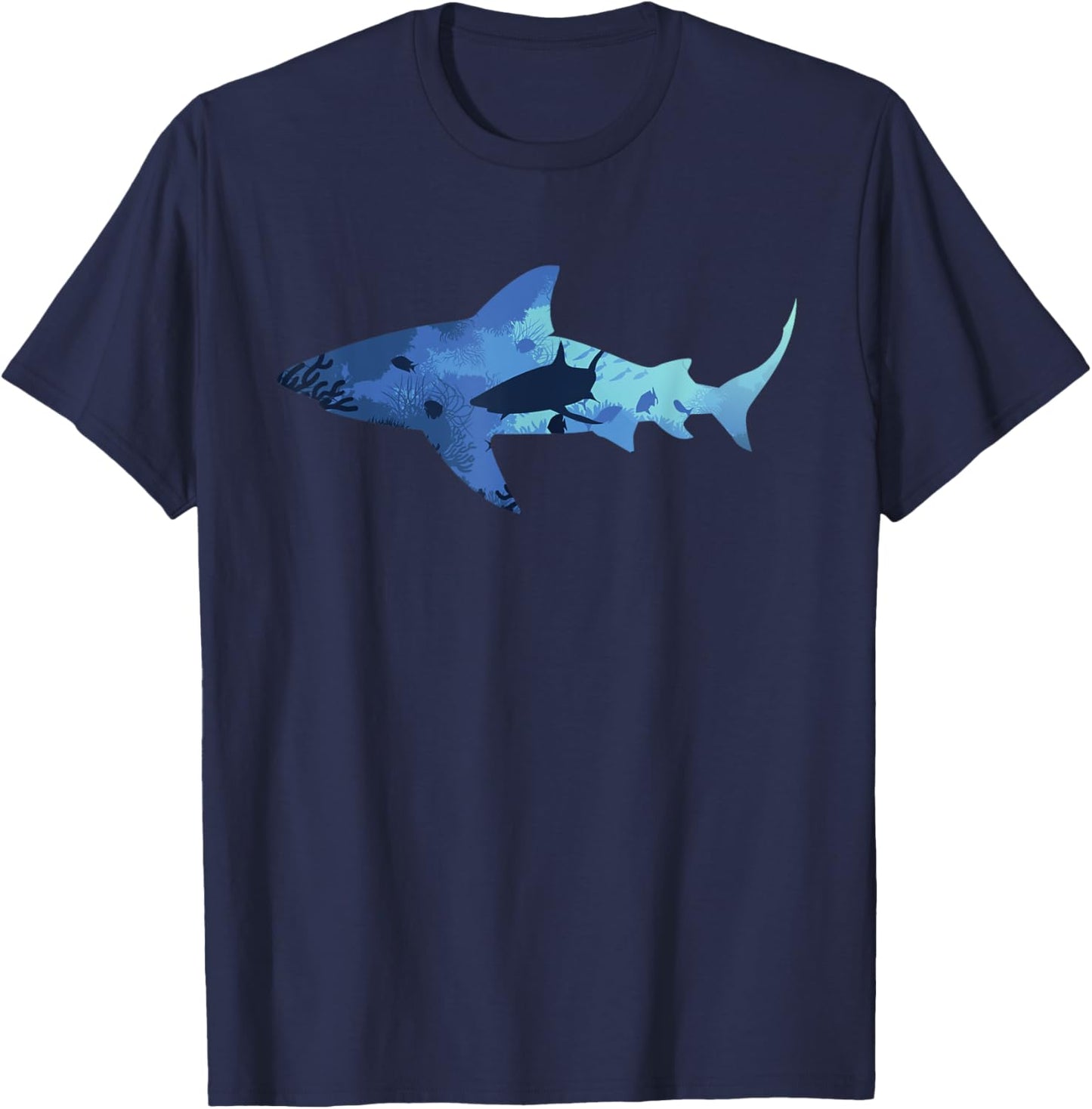 Vintage Shark Silhouette | Hammerhead Shark Tiger Shark T-Shirt - T-Shirt | Navy