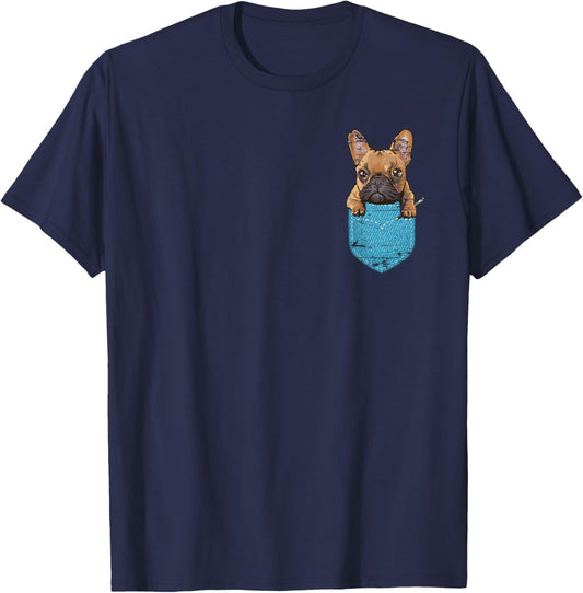 Cute Pet Animal Dog Breeder Gift Pocket French Bulldog Men Women Girls Kids T-Shirt - T-Shirt | Navy