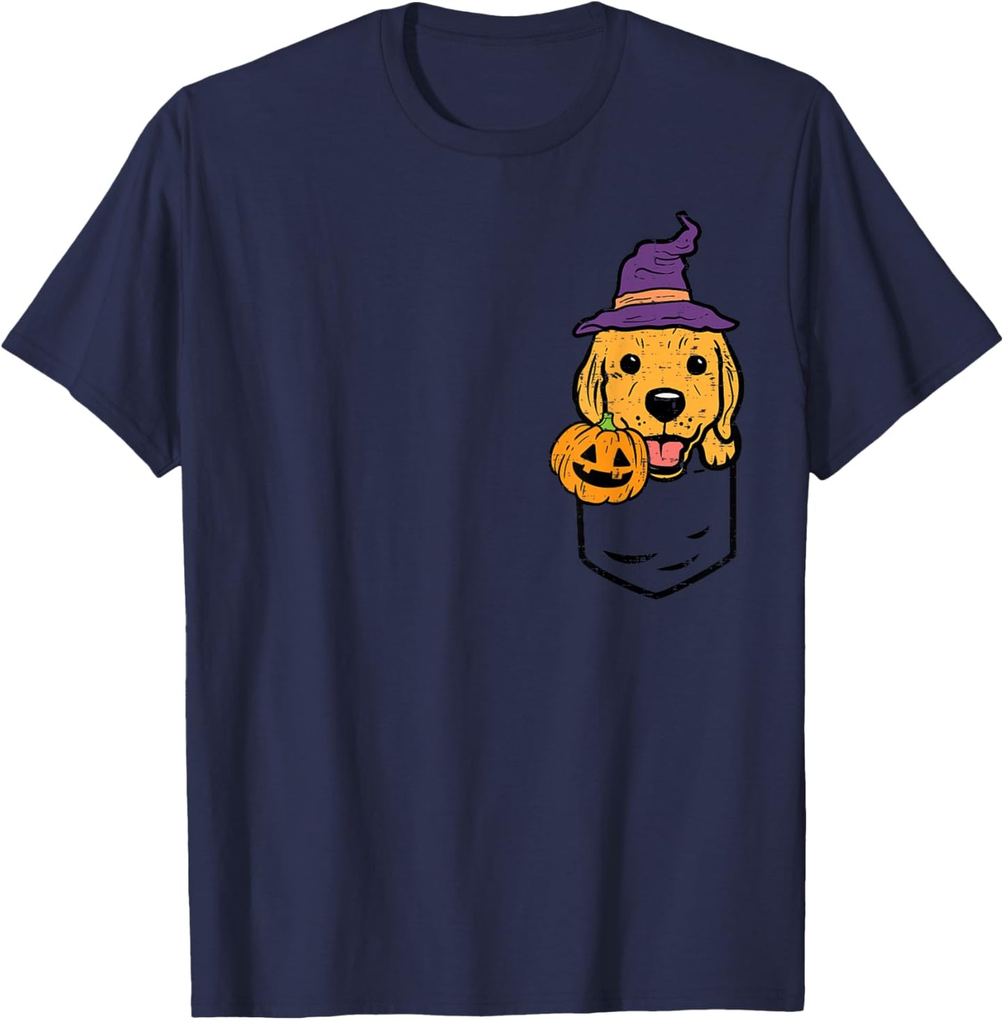 Pocket Golden Retriever Witch Halloween Dog Men Women Kids T-Shirt - T-Shirt | Navy