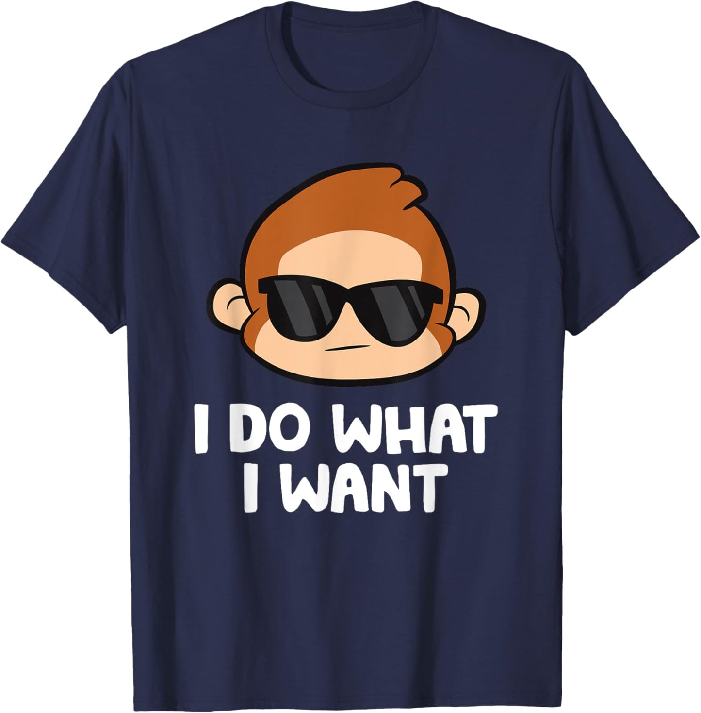 Cute Monkey And Ape And Gifts - Monkey Lover - I Do What I Want Funny Monkey - -Adults, Kids - Black - Small - Short Sleeve - Classic Fit - Cotton, Cotton Blend T-Shirt - T-Shirt | Navy