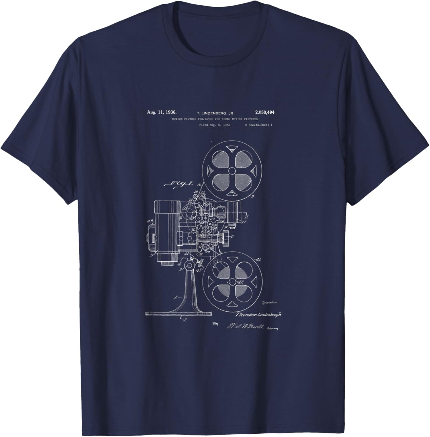 Movie Projector Patent - History of Cinema, Film, and Movies T-Shirt - T-Shirt | Navy