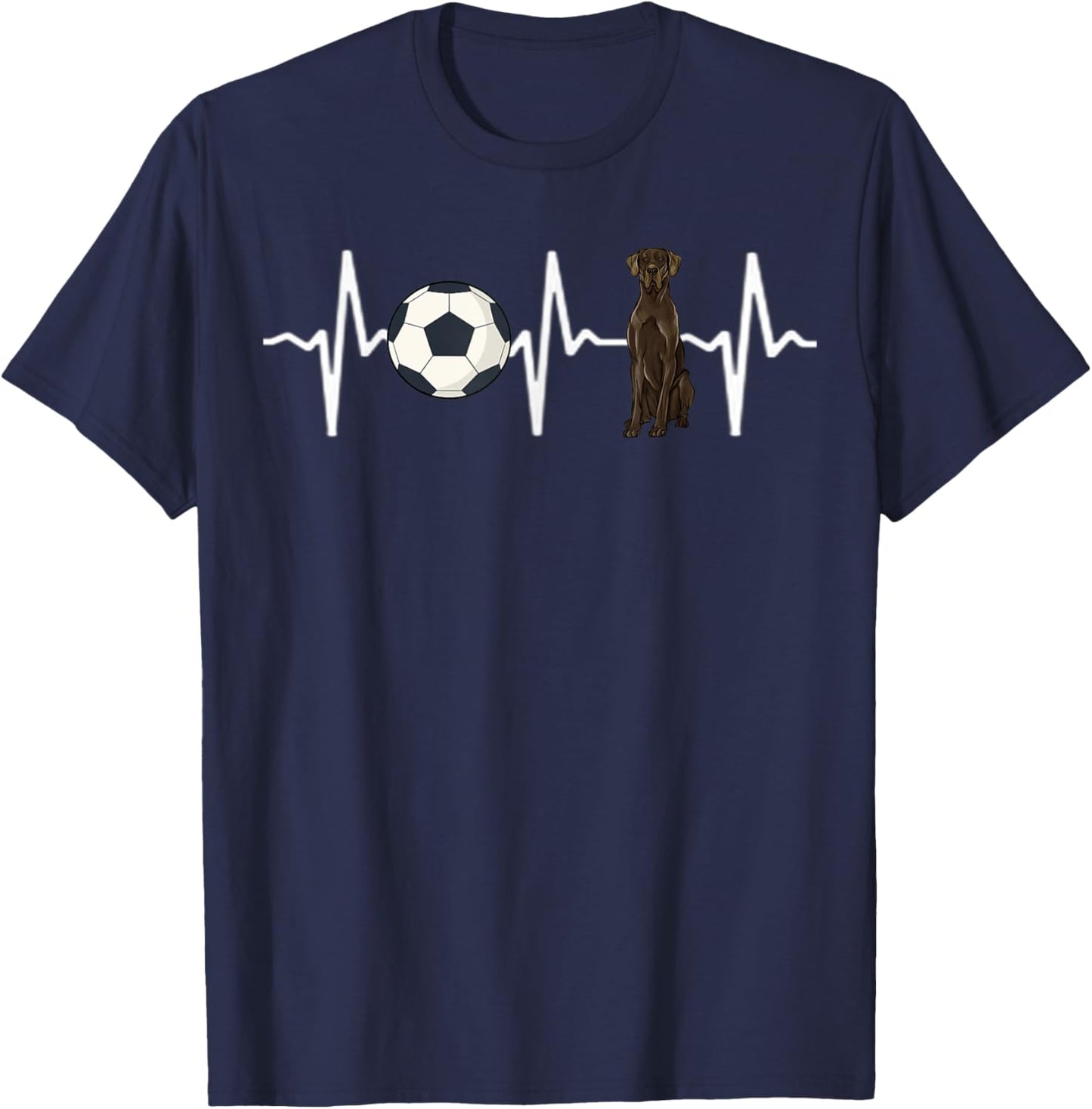 Soccer Black Great Dane Heartbeat Dog Lover T-Shirt - T-Shirt | Navy