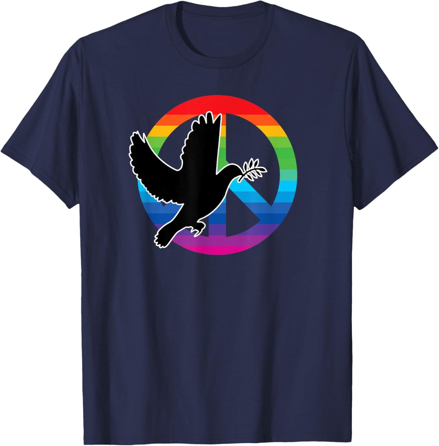 Dove Free Bird of Peace Sign Love Kindness and Rainbow Peace T-Shirt - T-Shirt | Navy