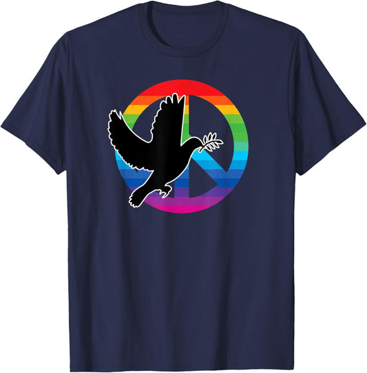 Dove Free Bird of Peace Sign Love Kindness and Rainbow Peace T-Shirt - T-Shirt | Navy