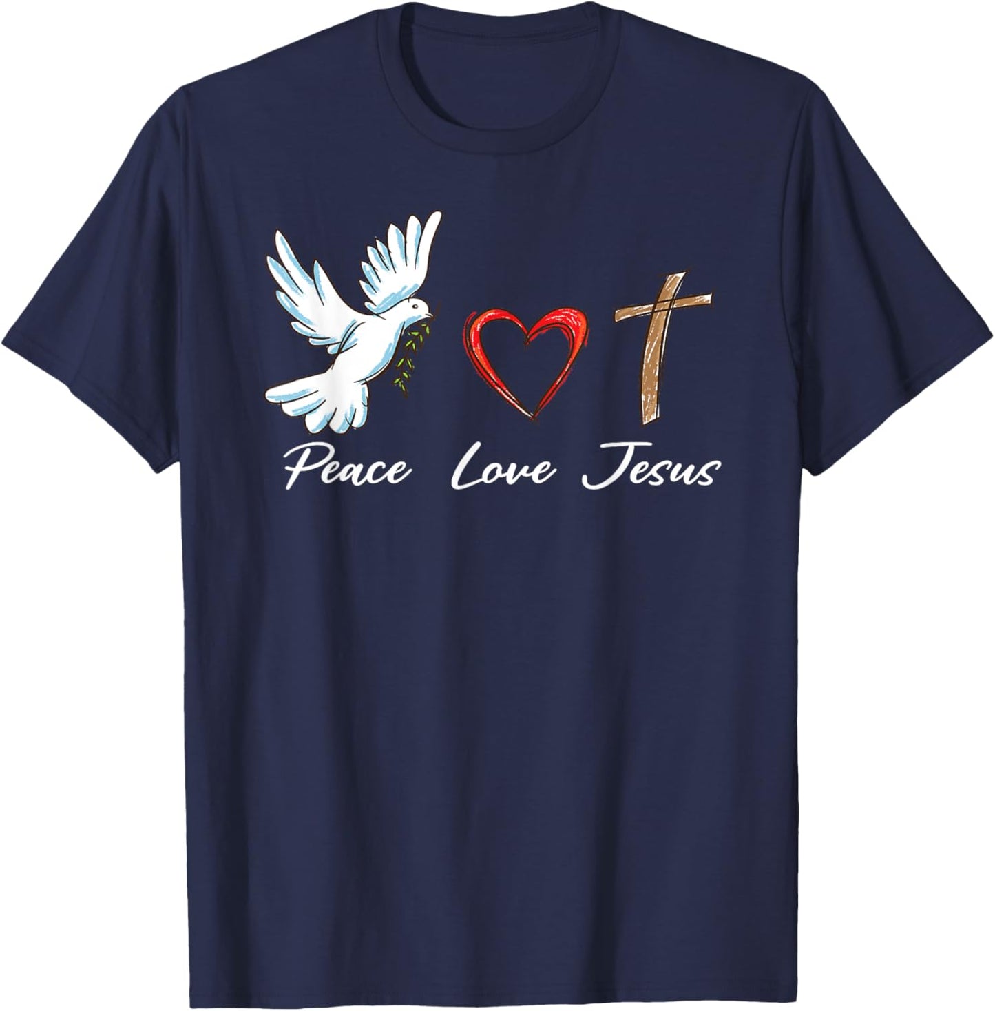 Peace Love Jesus Cute Dove Christian Cross & Faith God T-Shirt - T-Shirt | Navy