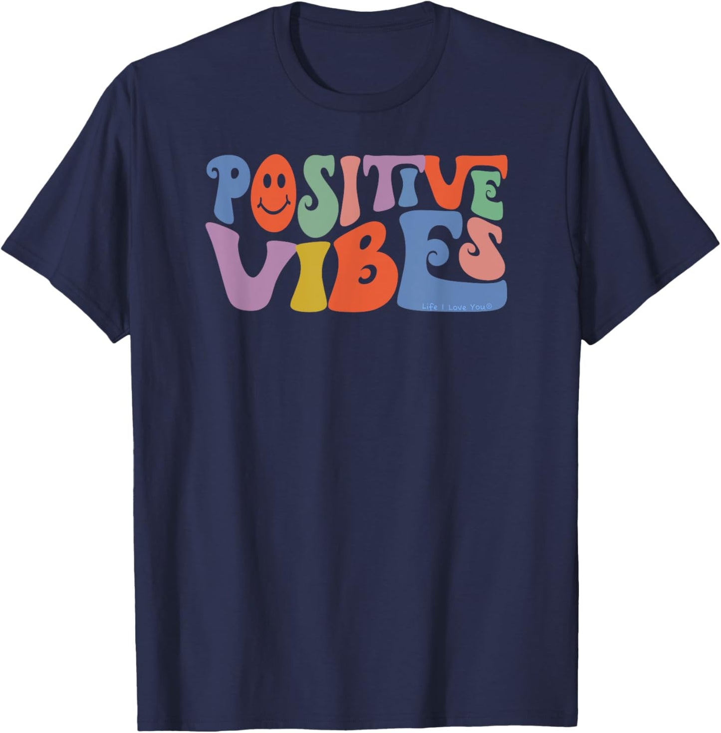 Fun Retro Hippie Inspirational Happy Positive Vibes T-Shirt - T-Shirt | Navy