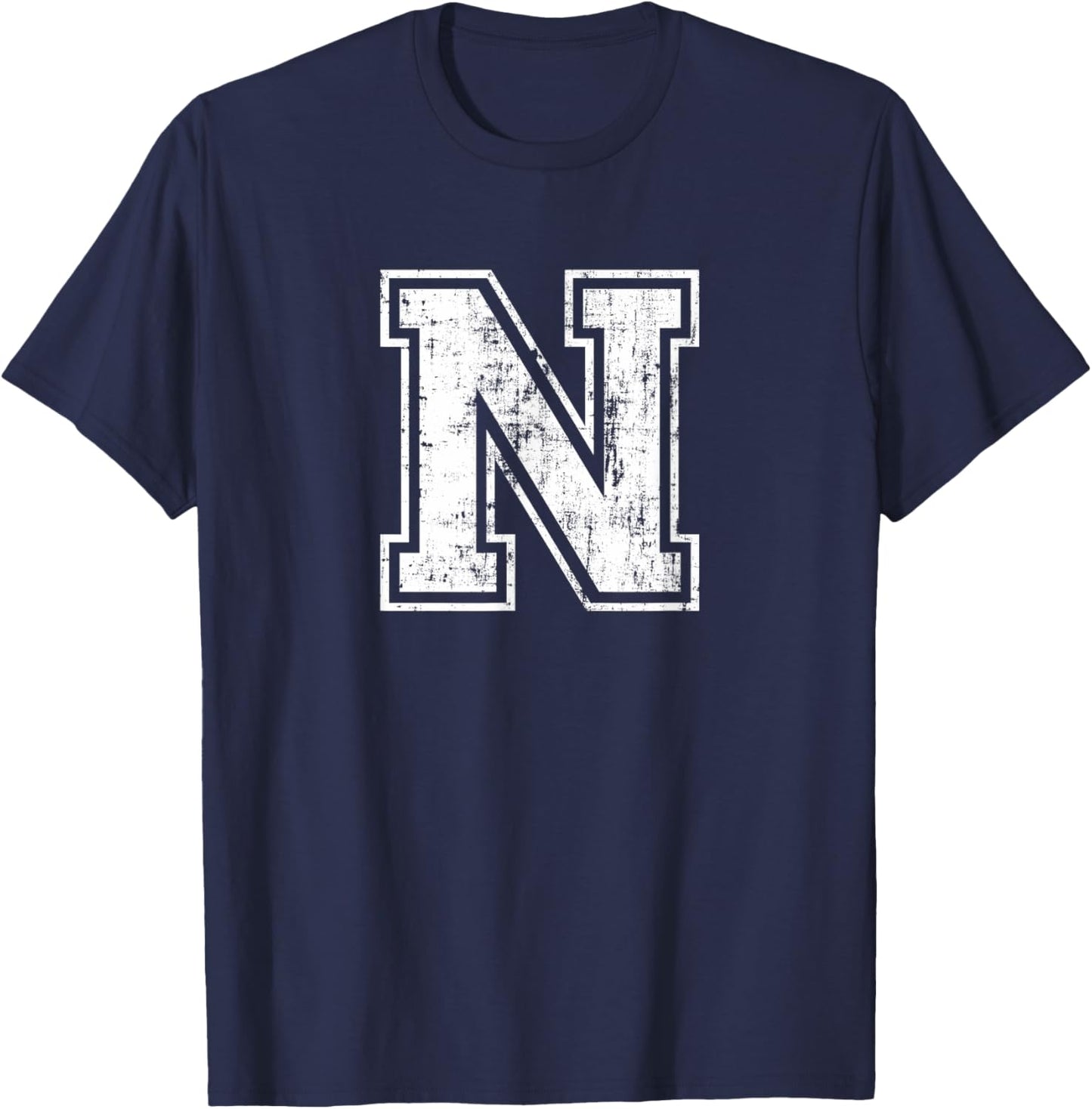 Letter N Uppercase Alphabet Initial School College Varsity T-Shirt - T-Shirt | Navy