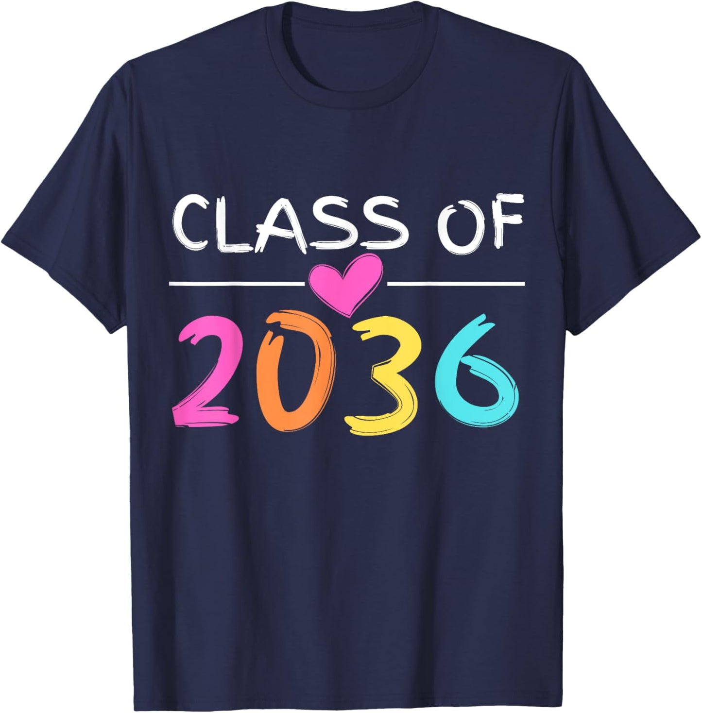 Class of 2036 Grow With Me Shirt Back School Colors Heart T-Shirt - T-Shirt | Navy